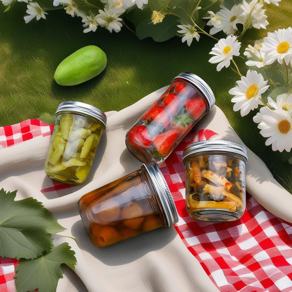 12 Pc 16 oz Wide Mouth Glass Mason Jars with Lids D4211