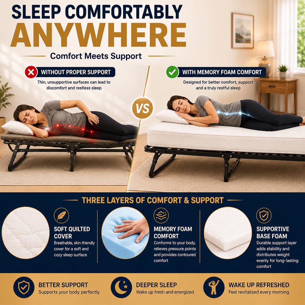 14″ High Folding Guest Bed with 3″ Memory Foam Mattress W38580