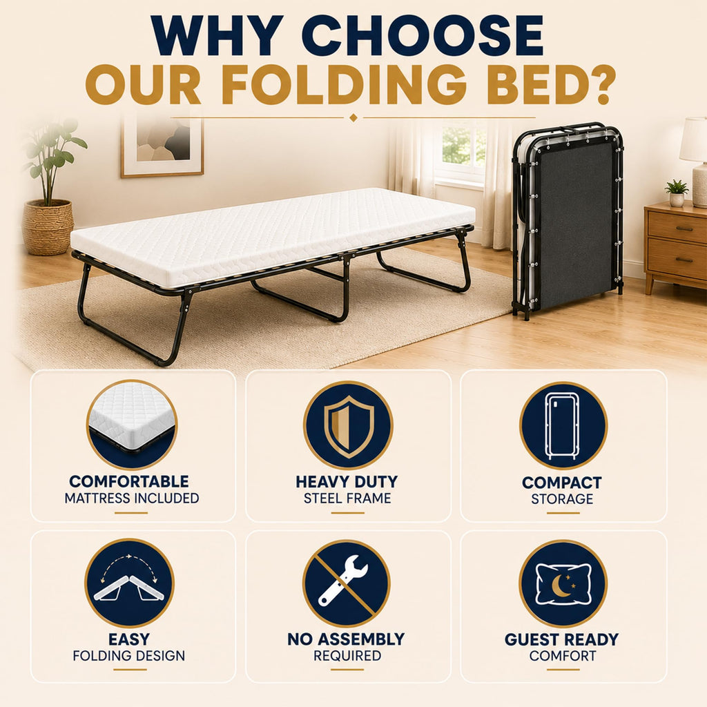 14″ High Folding Guest Bed with 3″ Memory Foam Mattress W38580