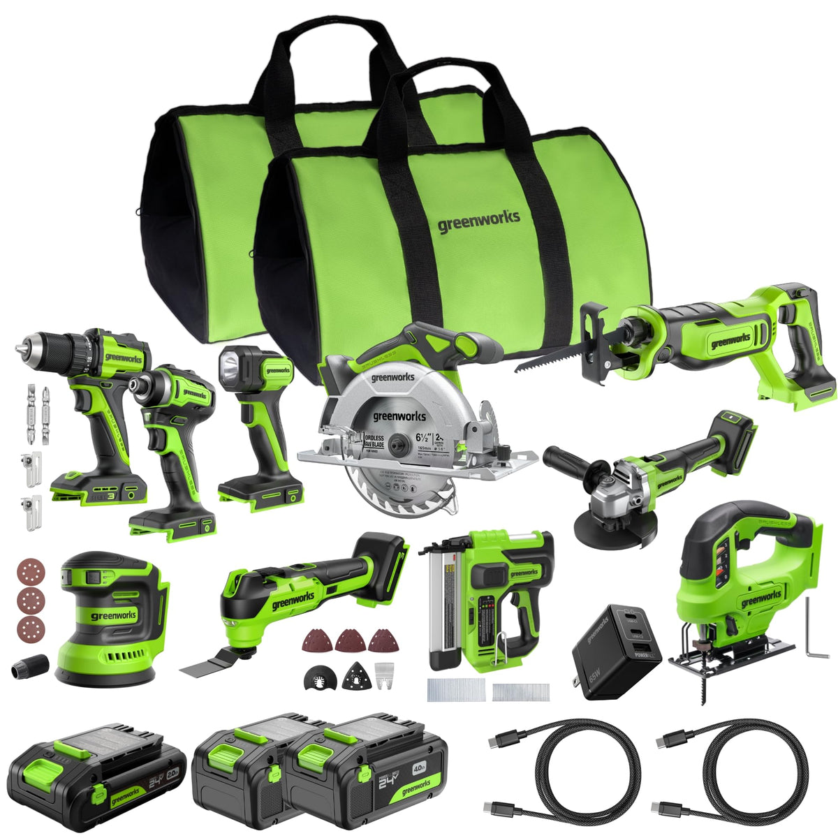 24V Brushless 10PC Tool with Batteries and USB-C Charger R277