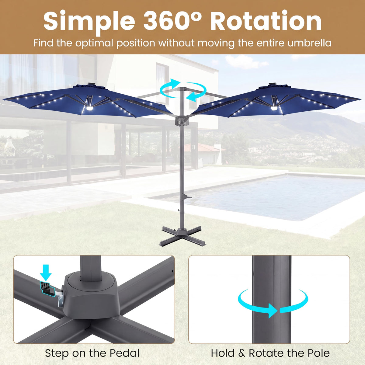 10 FT Solar LED Cantilever Patio Umbrella C8360