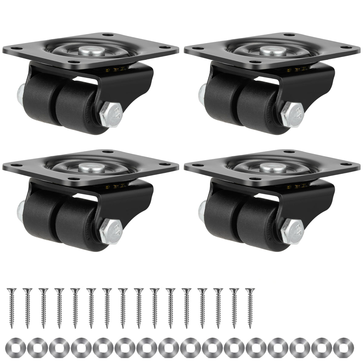 1 Inch Set of 4 Heavy Duty Swivel Caster Wheels Black W71336