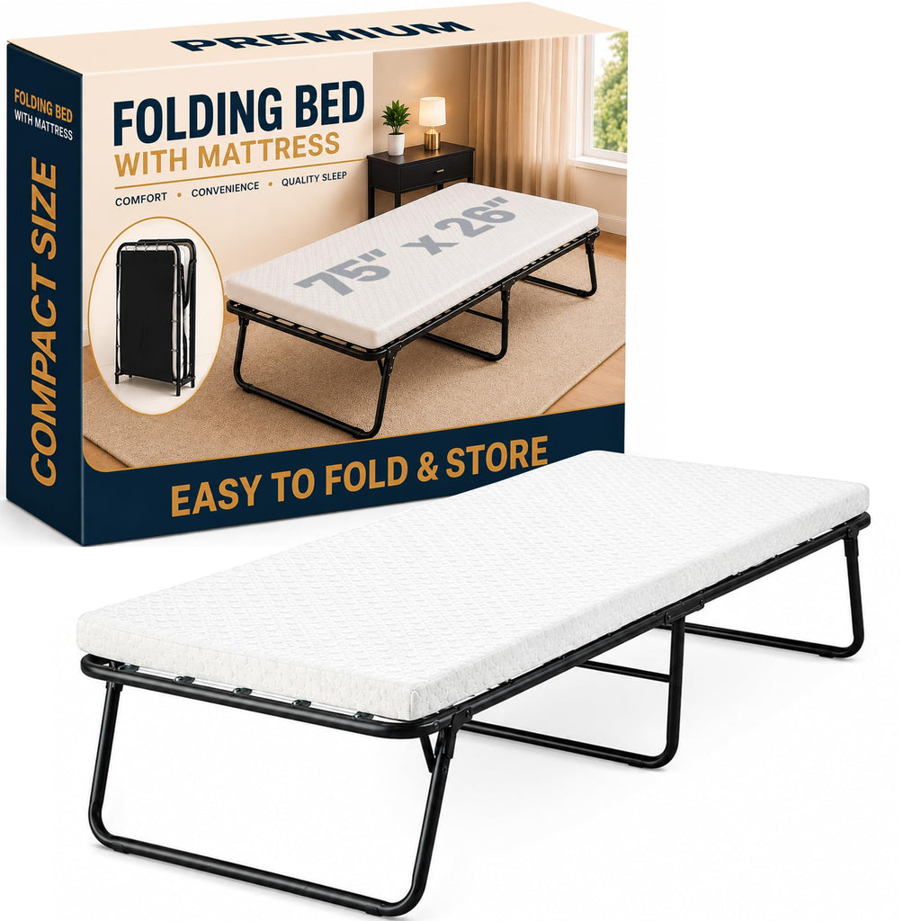 14″ High Folding Guest Bed with 3″ Memory Foam Mattress W38580