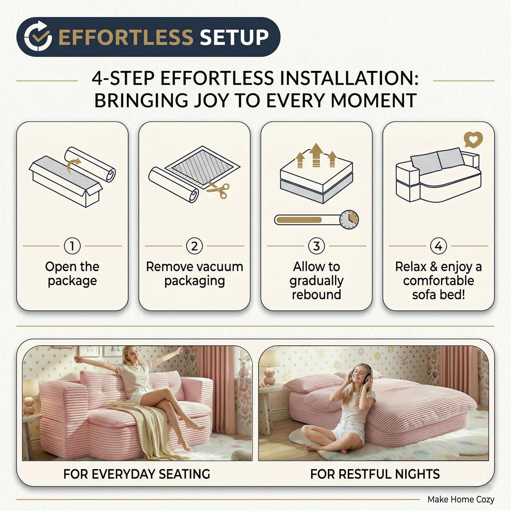 78.7" Pink Memory Foam Futon Sofa Bed X665174