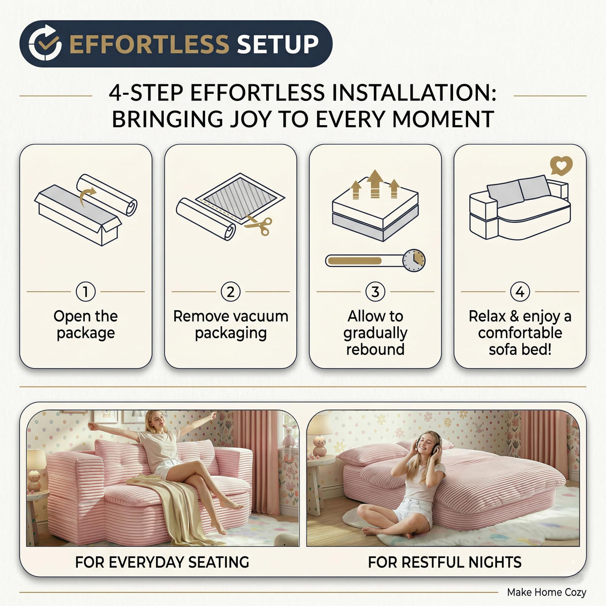 78.7" Pink Memory Foam Futon Sofa Bed X665174