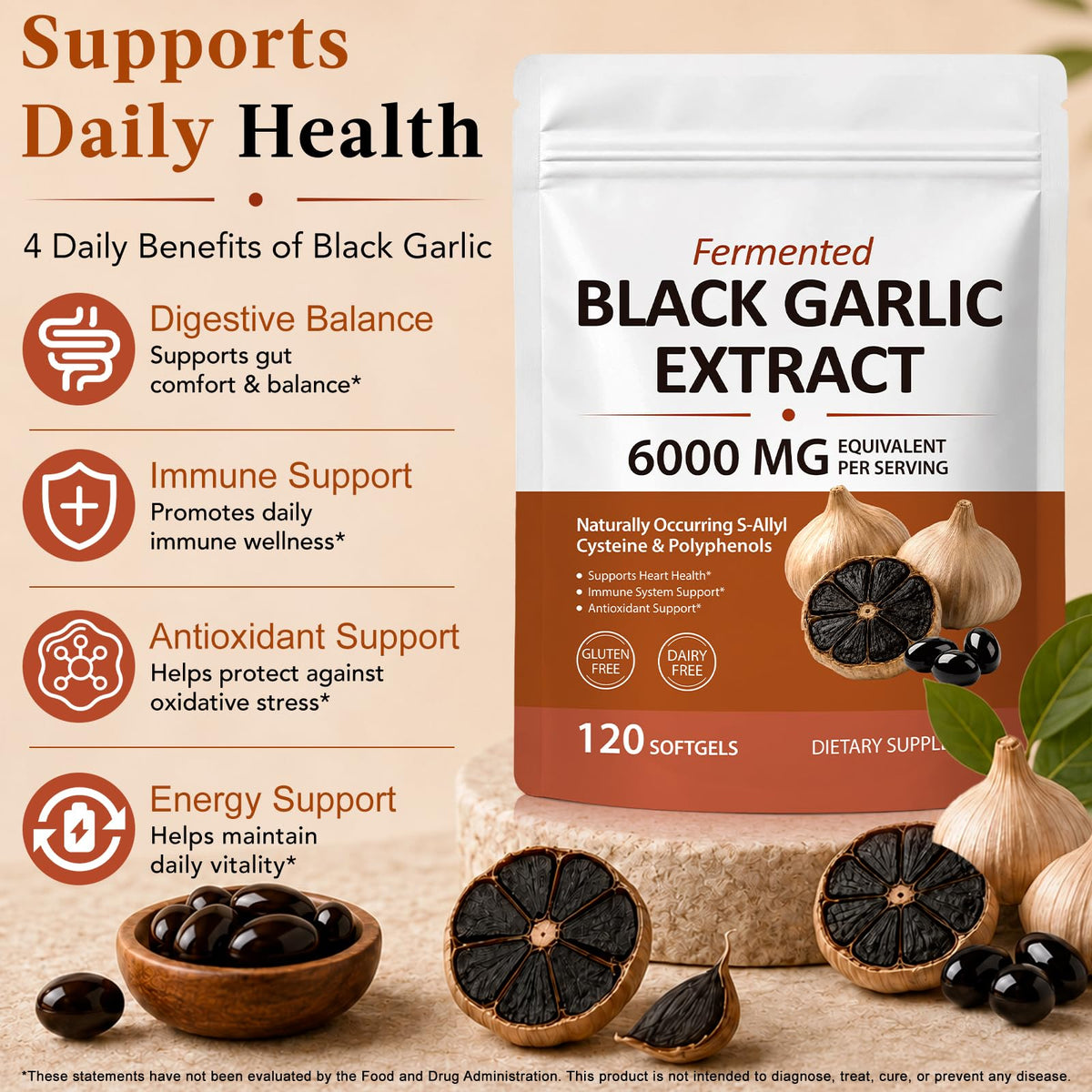Black Garlic Extract 6000mg Vegetarian 120 Softgels R39762