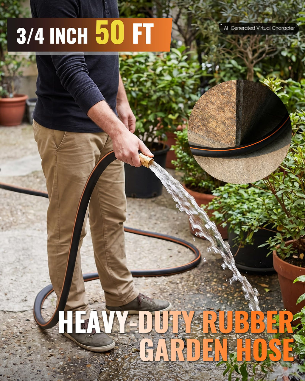 Heavy Duty Rubber Garden Hose 50FT x 3/4" M6450