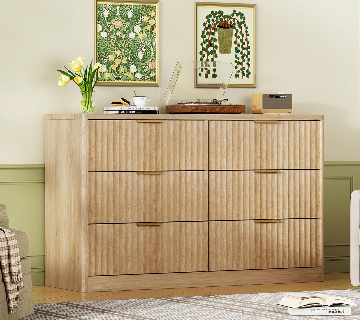 Fluted 6 Drawer Wood Dresser K889