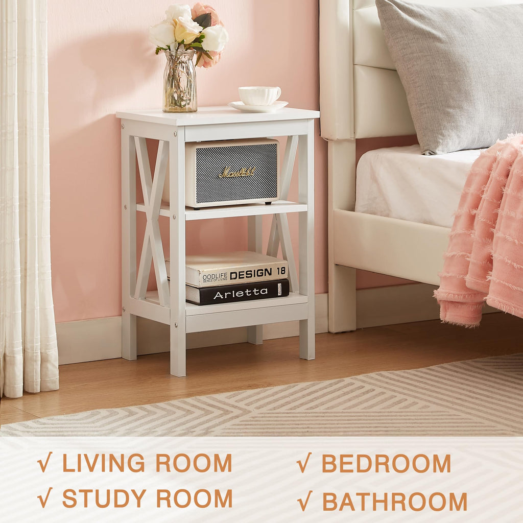 24" Tall 3-Tier Pearl White End Table Z15462