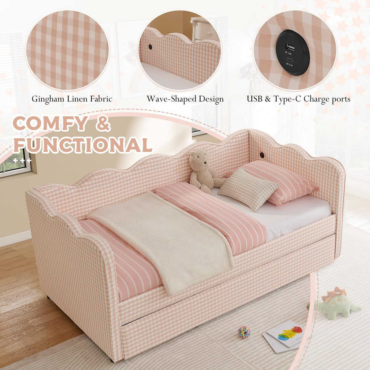Twin Size Upholstered Daybed with Pop Up Trundle Q361933