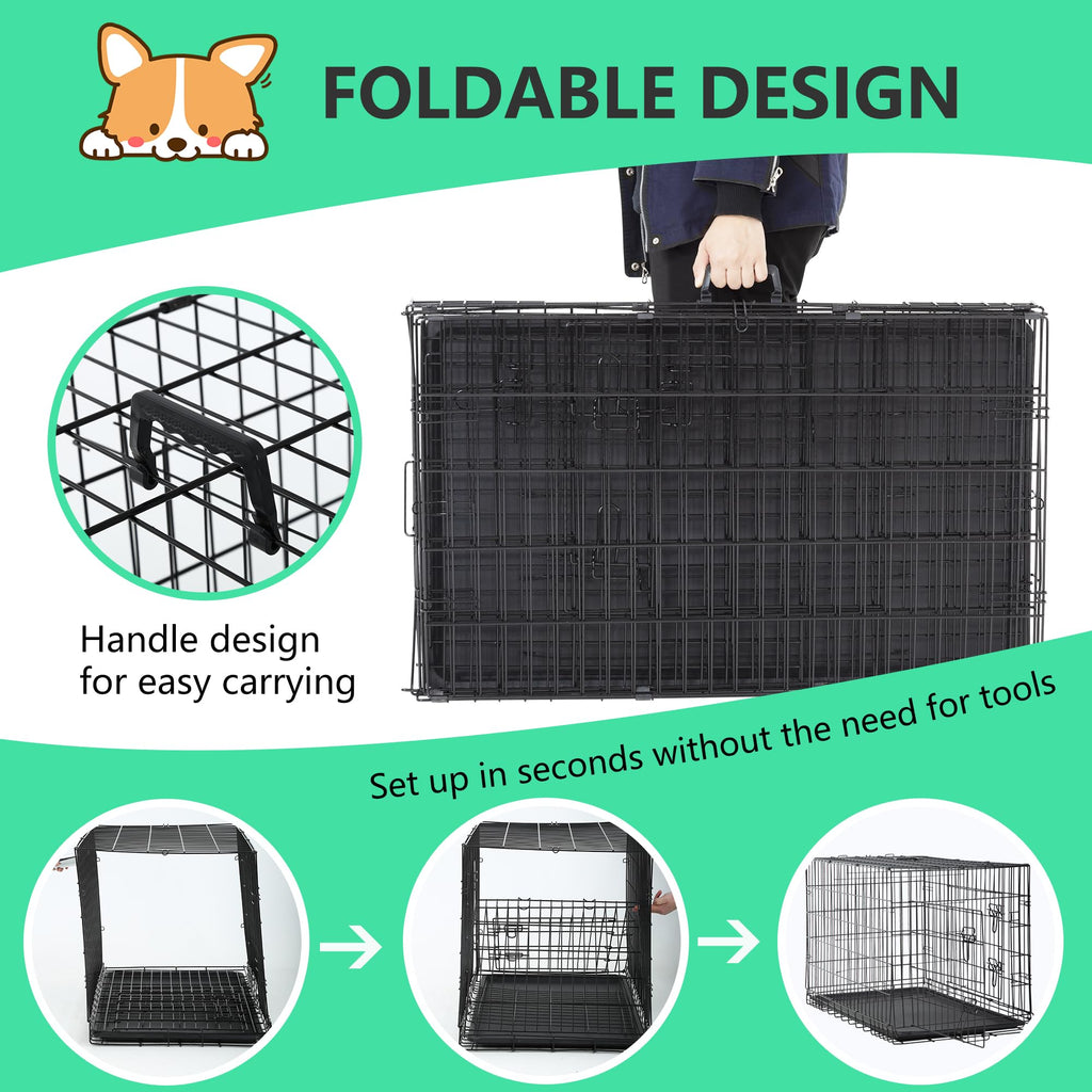 24 inch Folding Metal Wire Dog Crate with Double Door W616325