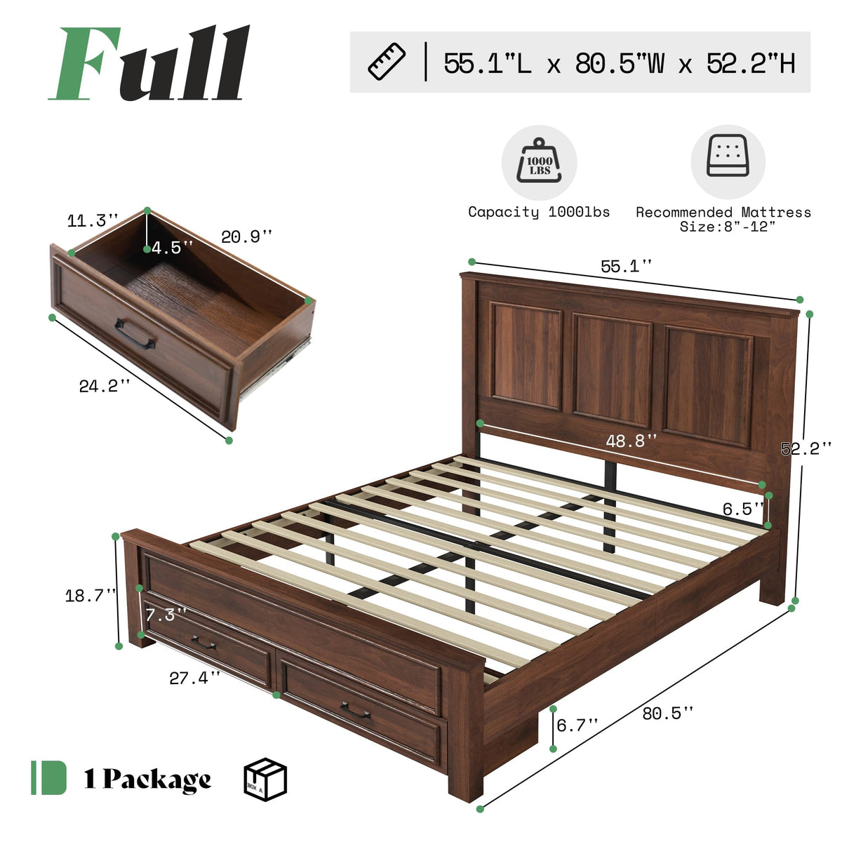52.2" Full Size Farmhouse Bed Frame with Headboard Y769