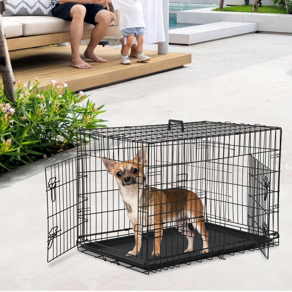 24 inch Folding Metal Wire Dog Crate with Double Door W616325