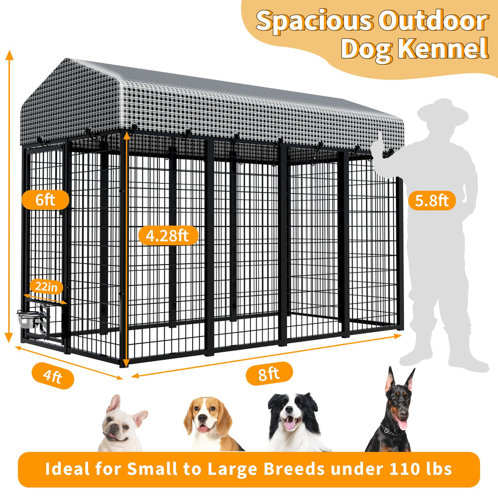 Large Heavy-Duty Dog Kennel with Roof, 4x8x6 Ft F28743