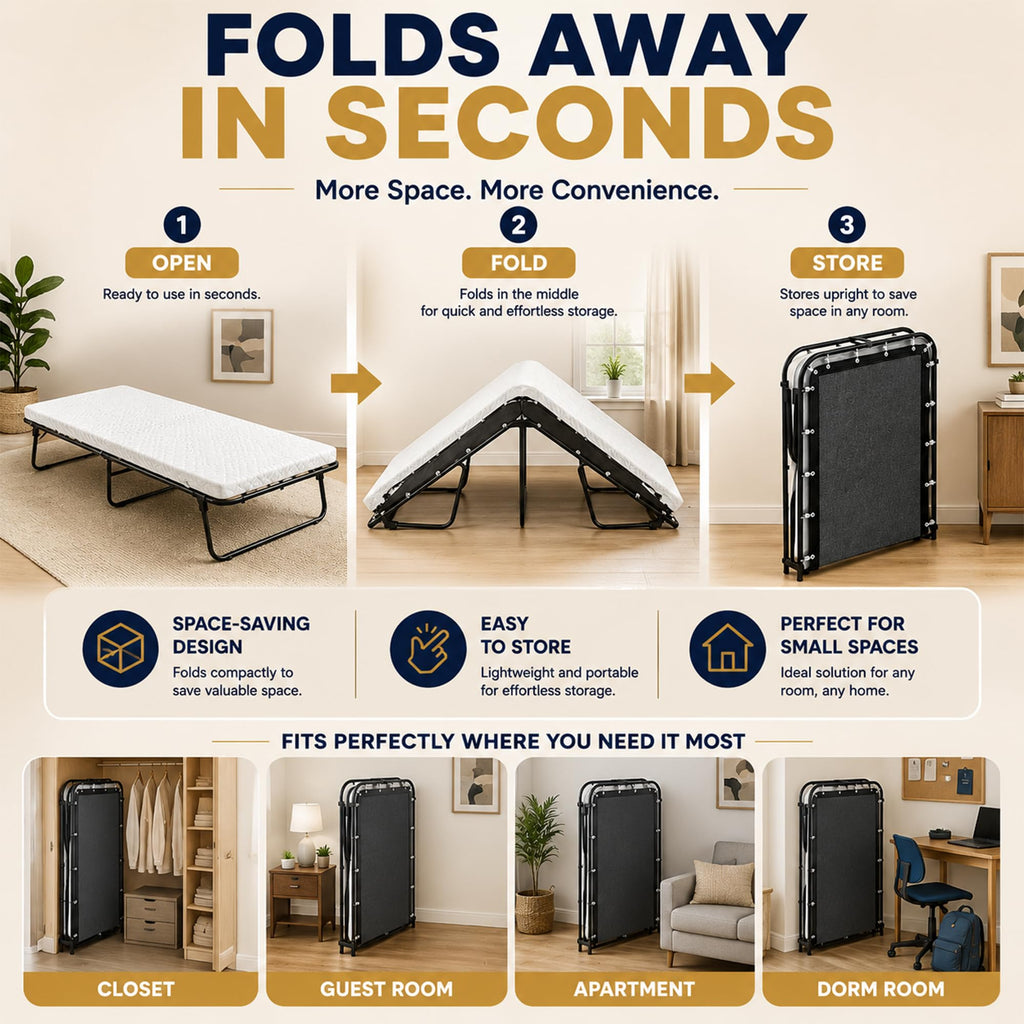 14″ High Folding Guest Bed with 3″ Memory Foam Mattress W38580