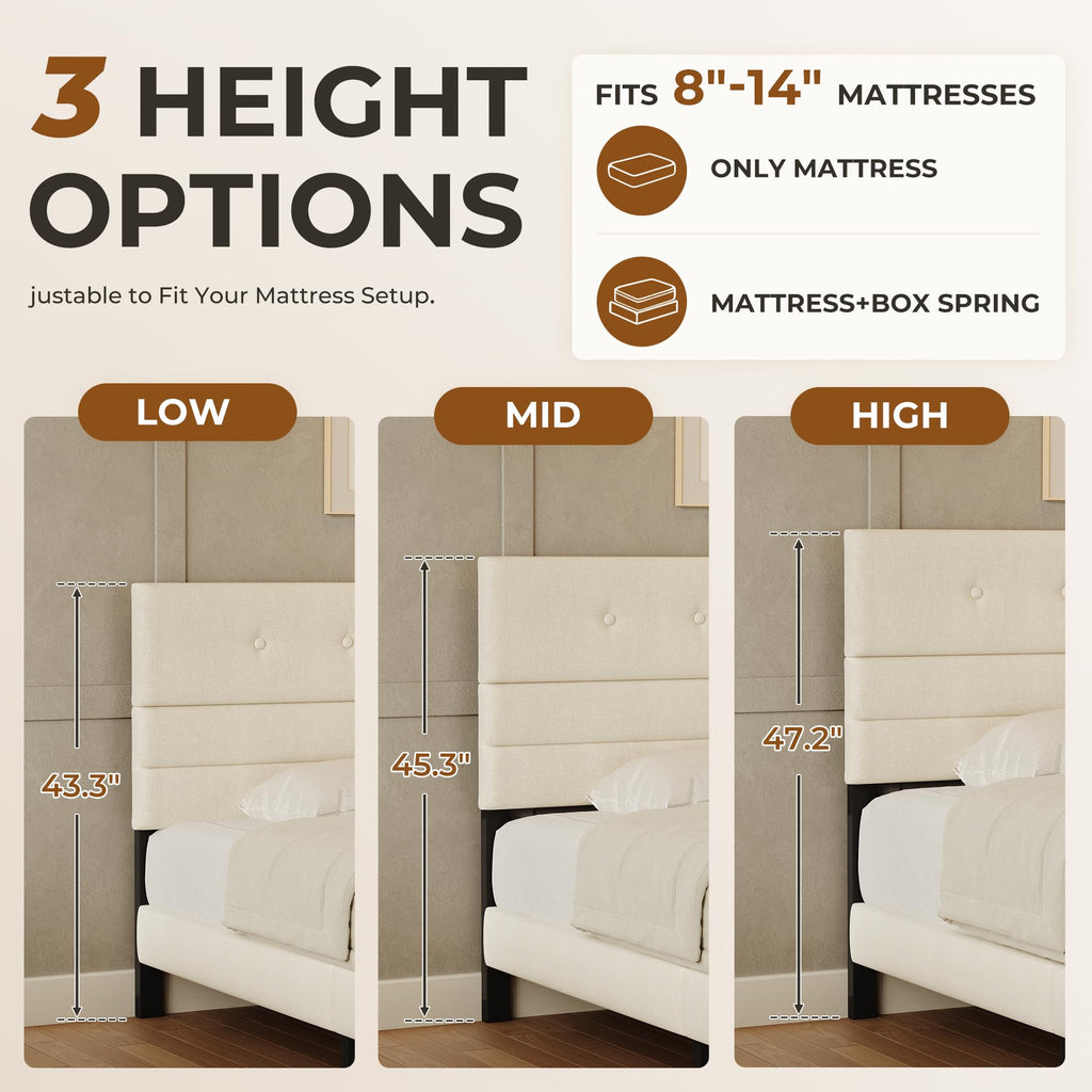 Queen Size Linen Fabric Upholstered Platform Bed Frame T275773