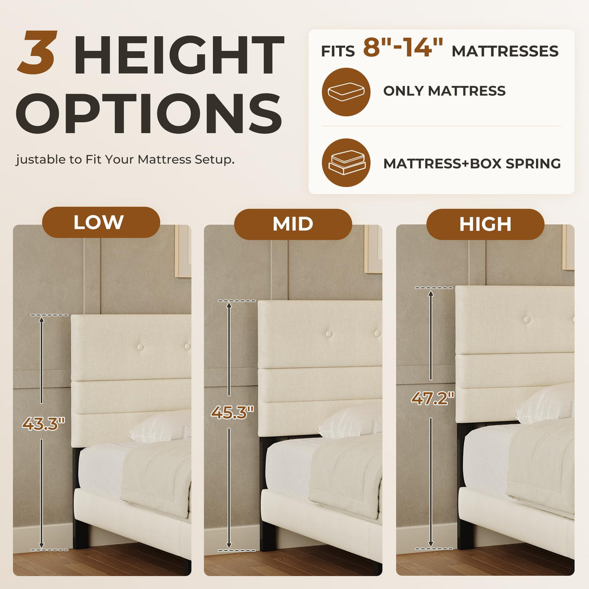 Queen Size Linen Fabric Upholstered Platform Bed Frame T275773