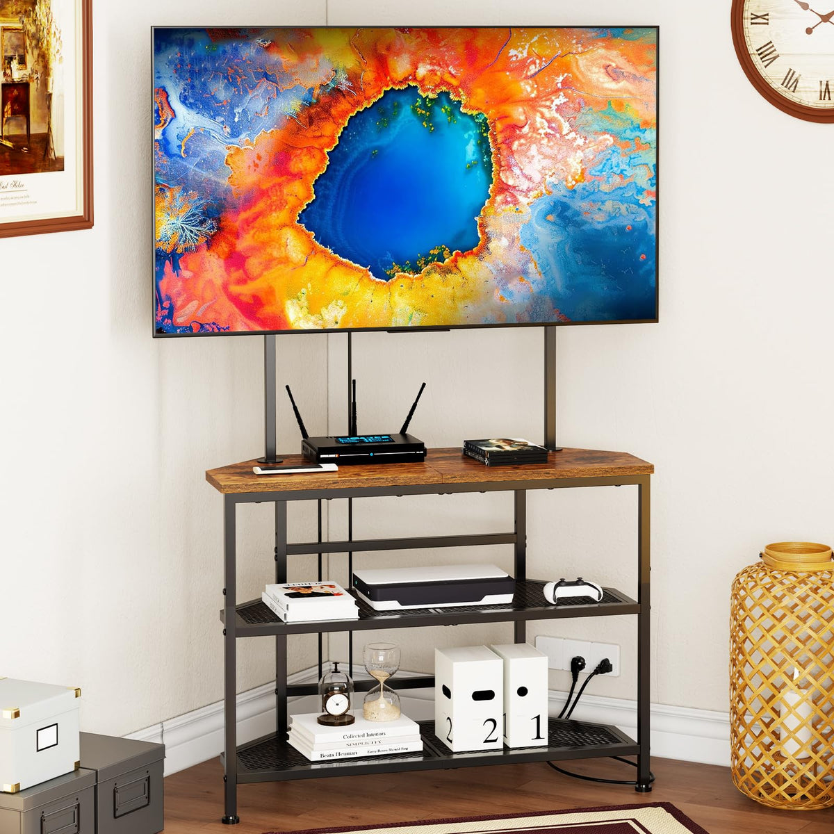 23" to 60" Corner TV Stand with Mount and Storage Shelves Y2587