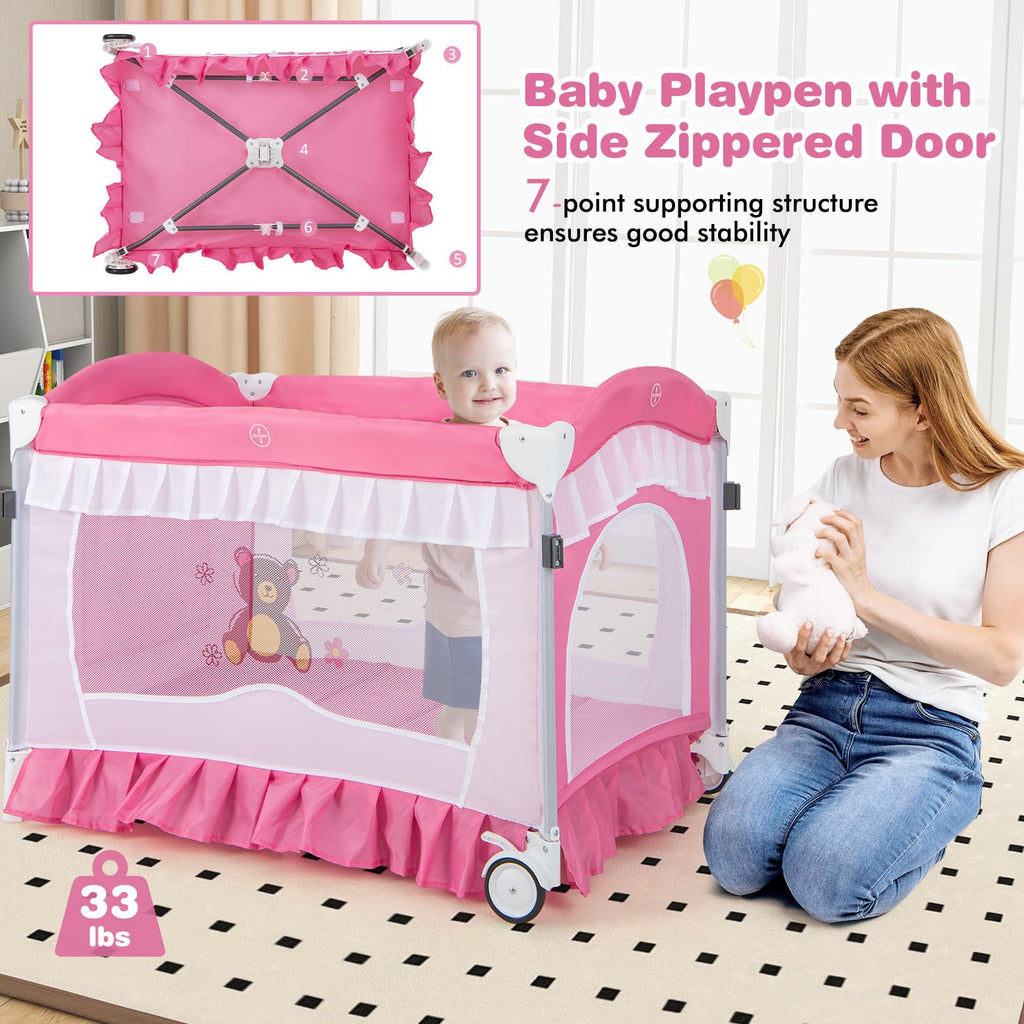4-in-1 Baby Playard with Bassinet, Changing Table and Carry Bag B50671