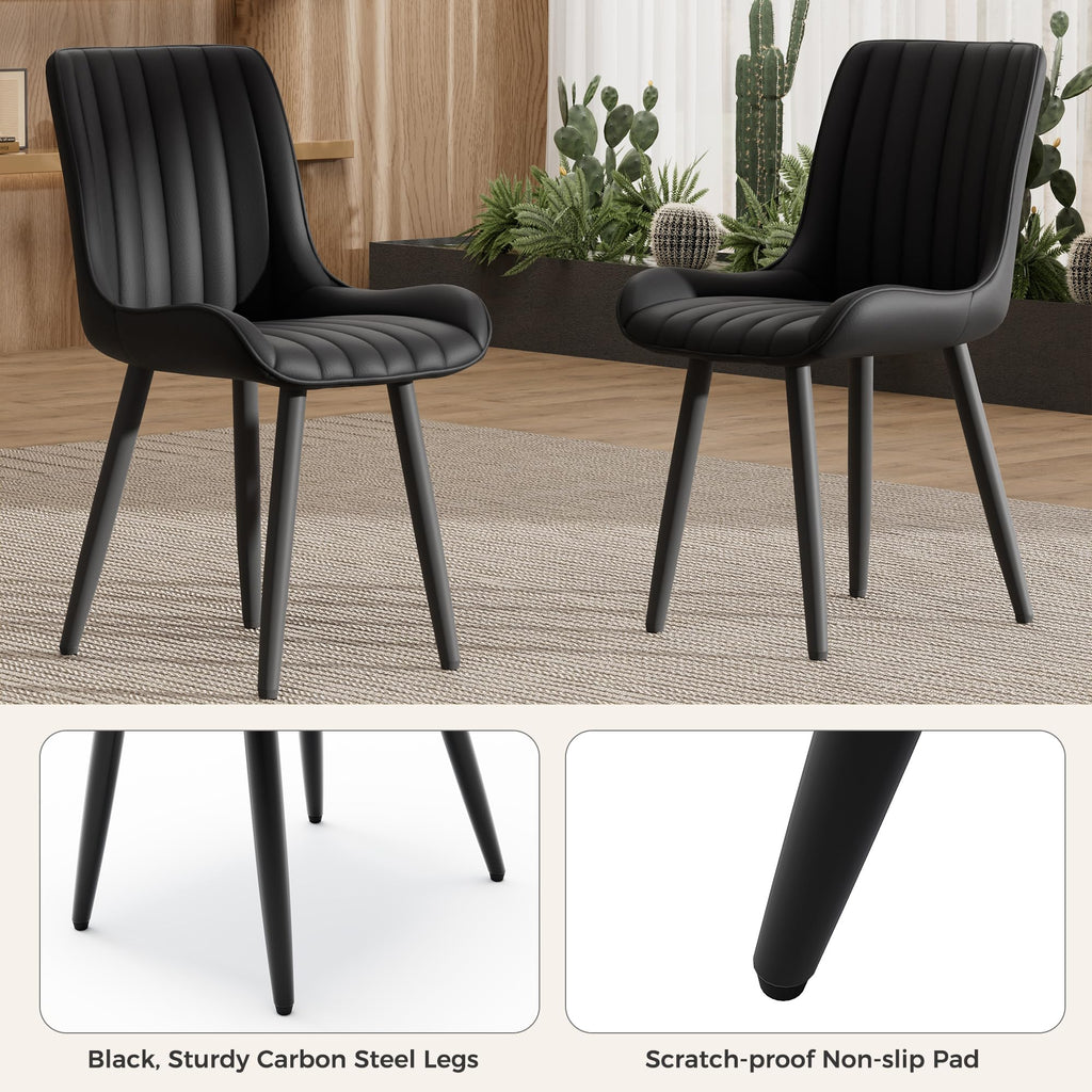 47" Walnut Round Dining Table Set for 4 with 4 Black Upholstered Chairs K95717