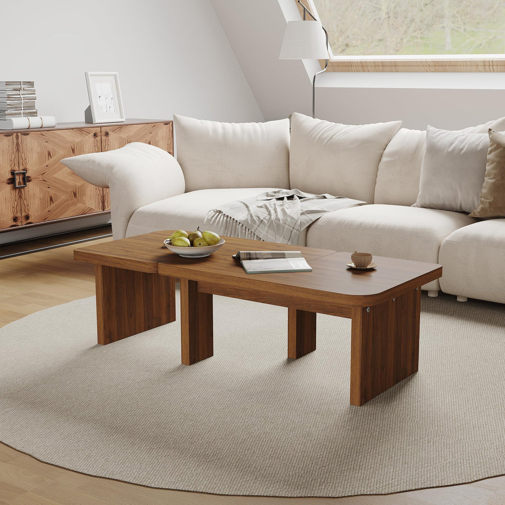 Brown Wooden L-Shape Coffee Table Set of 2 J62806