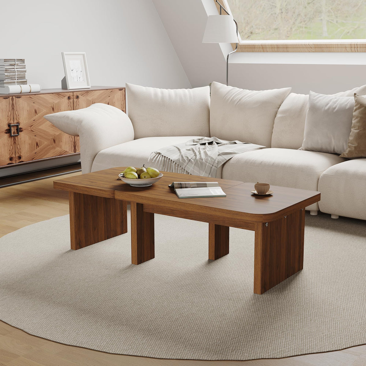 Brown Wooden L-Shape Coffee Table Set of 2 J62806