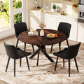 47" Walnut Round Dining Table Set for 4 with 4 Black Upholstered Chairs K95717