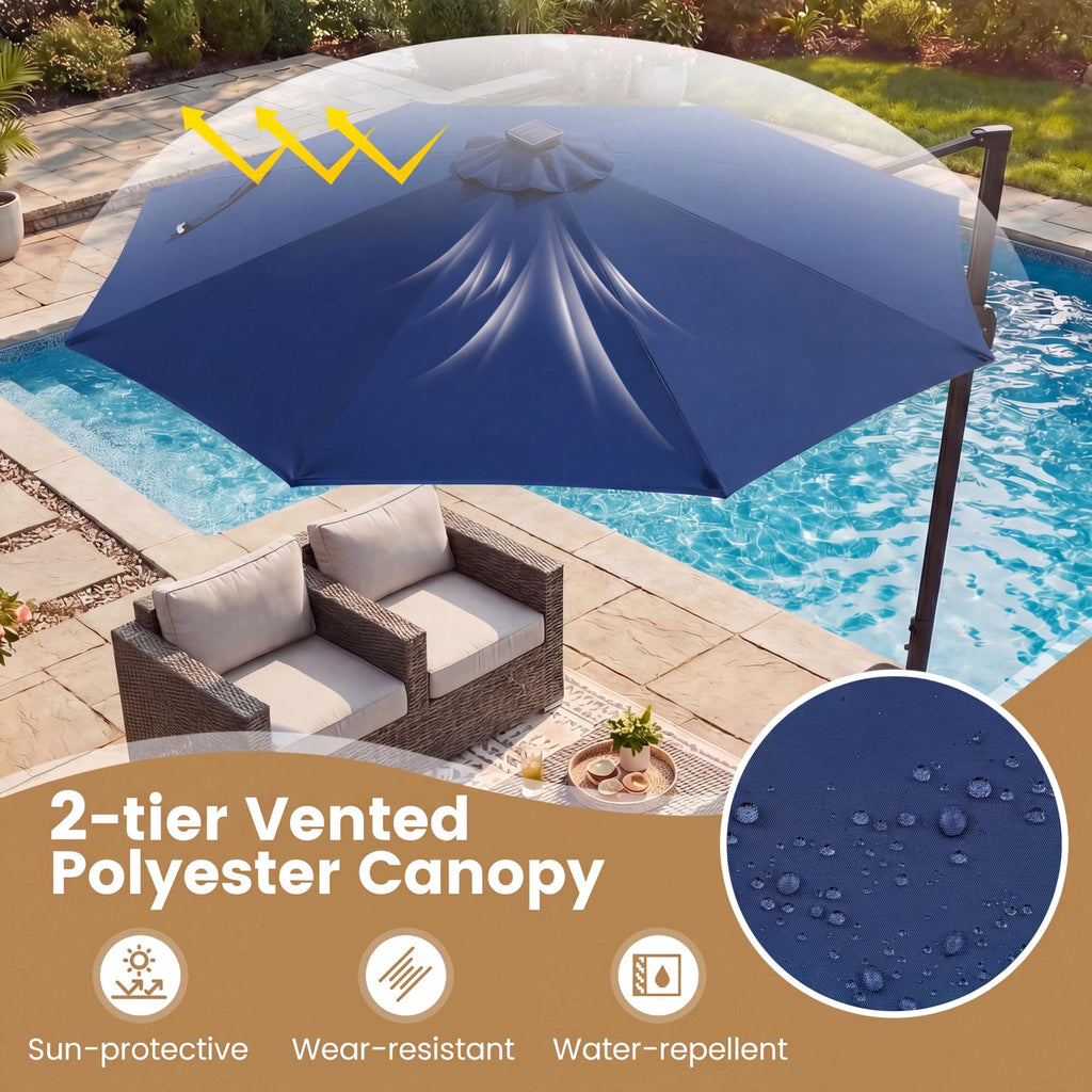 10 FT Solar LED Cantilever Patio Umbrella C8360