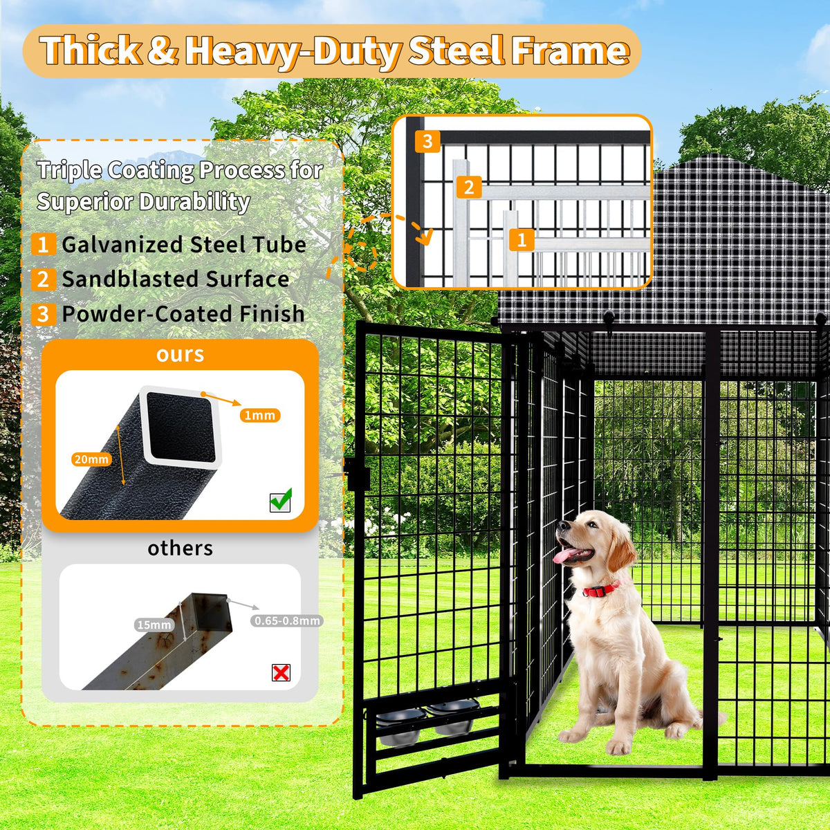 Large Heavy-Duty Dog Kennel with Roof, 4x8x6 Ft F28743