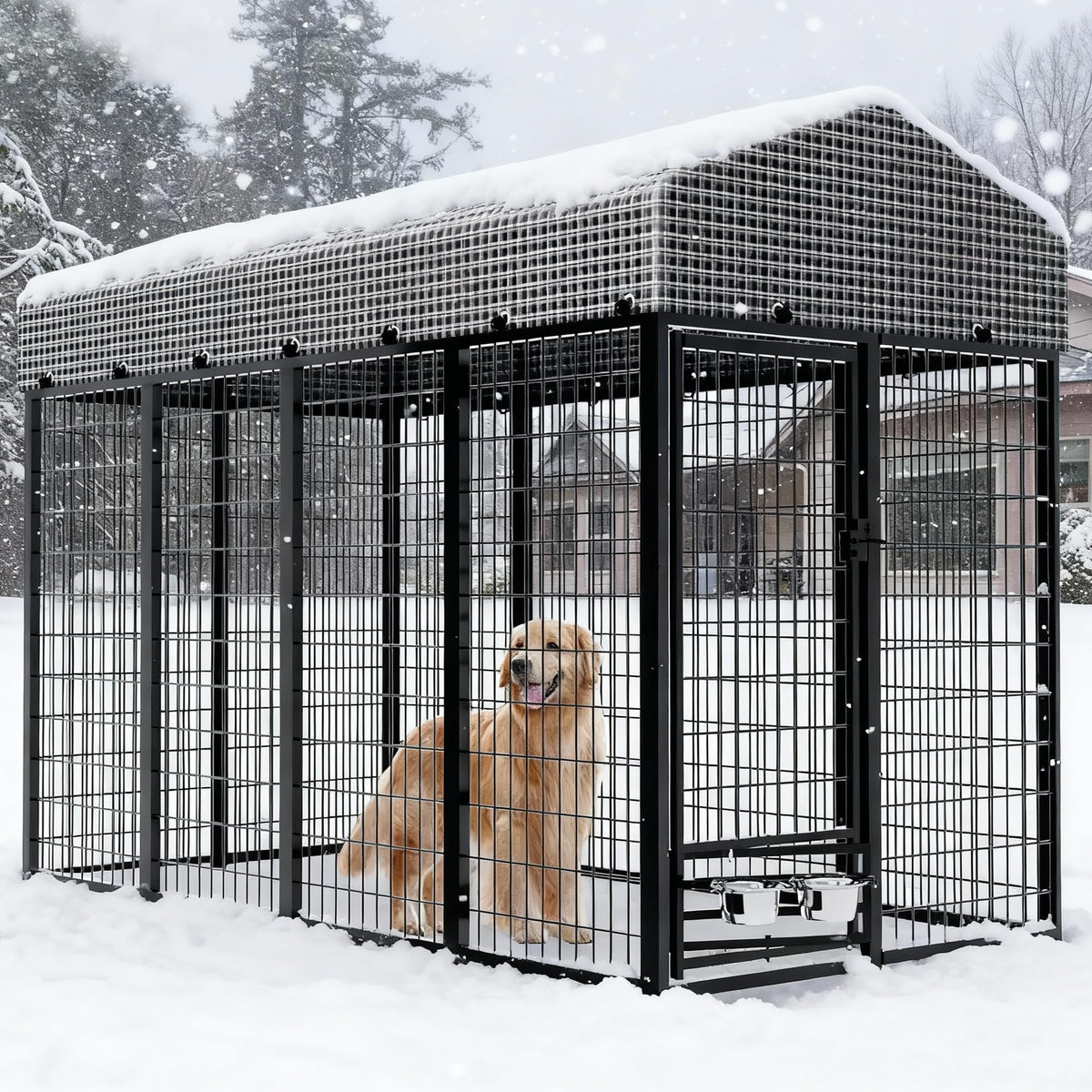 Large Heavy-Duty Dog Kennel with Roof, 4x8x6 Ft F28743