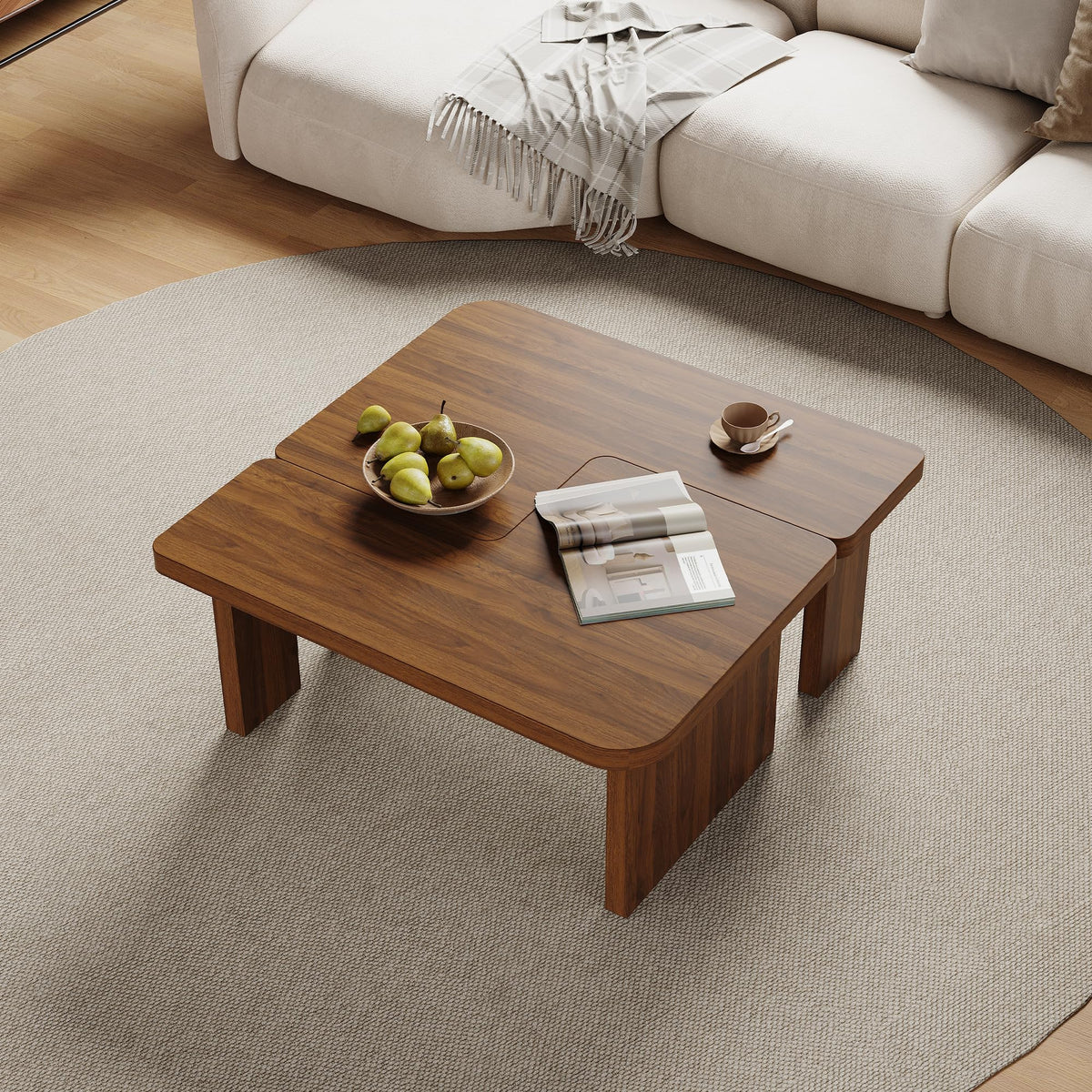 Brown Wooden L-Shape Coffee Table Set of 2 J62806