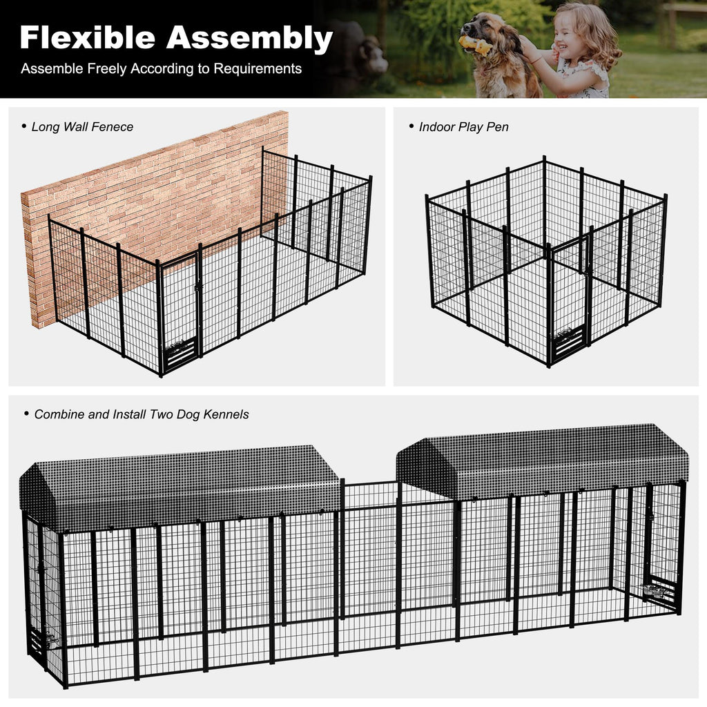 Large Heavy-Duty Dog Kennel with Roof, 4x8x6 Ft F28743