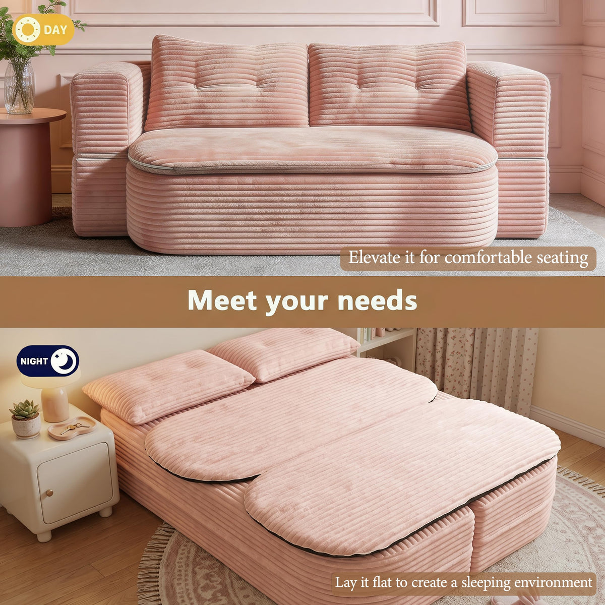 78.7" Pink Memory Foam Futon Sofa Bed X665174