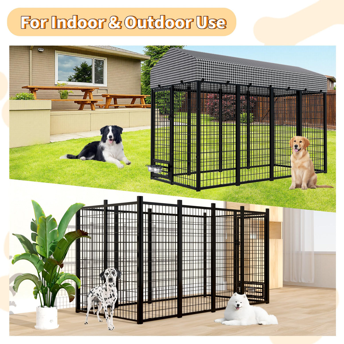 Large Heavy-Duty Dog Kennel with Roof, 4x8x6 Ft F28743