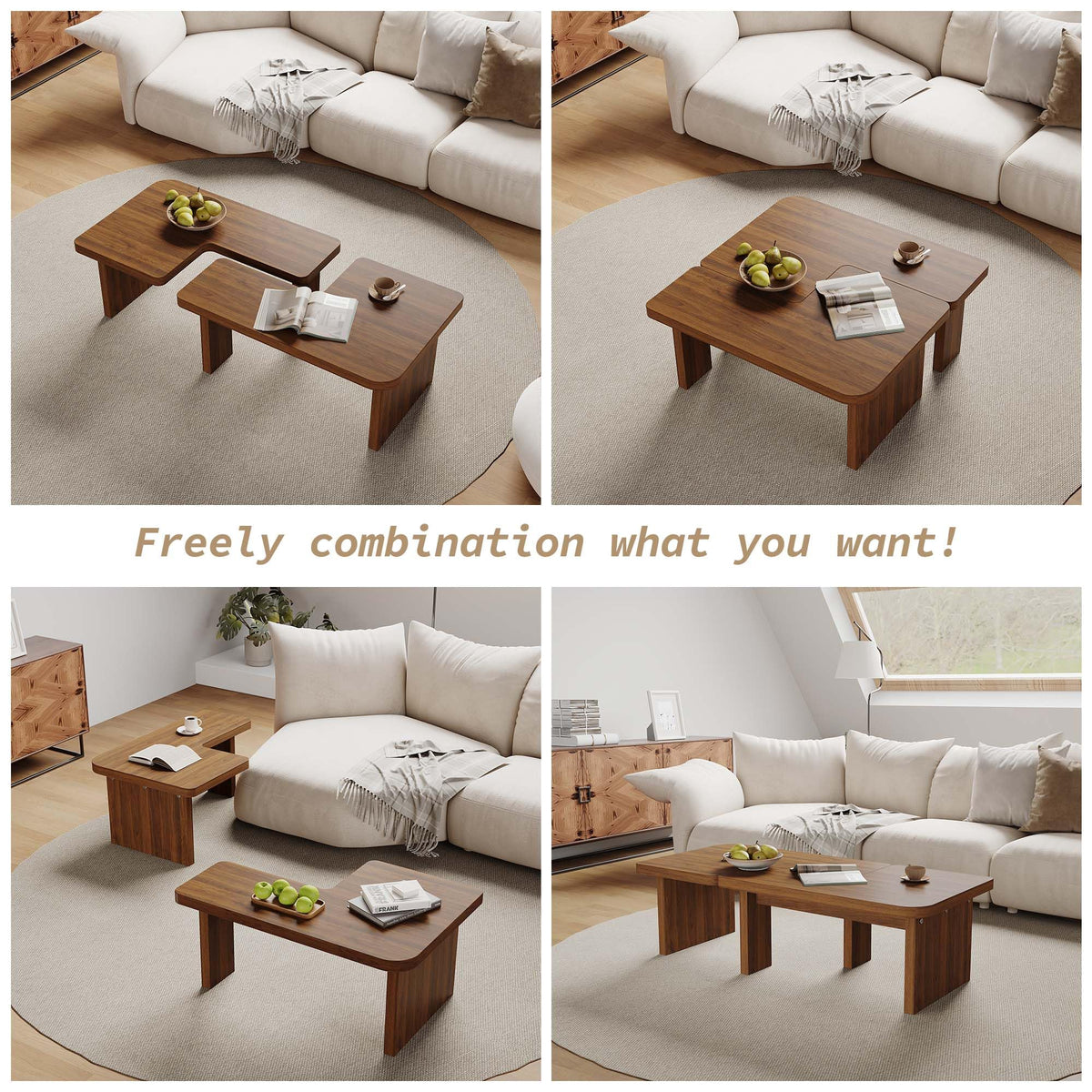 Brown Wooden L-Shape Coffee Table Set of 2 J62806