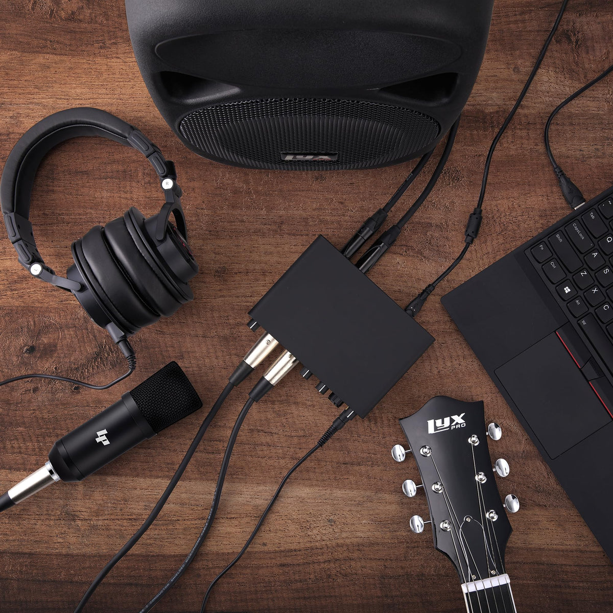 2x2 USB Audio Interface Recording Bundle with Condenser Mic, Headphones, Shockmount, XLR Cable B949416