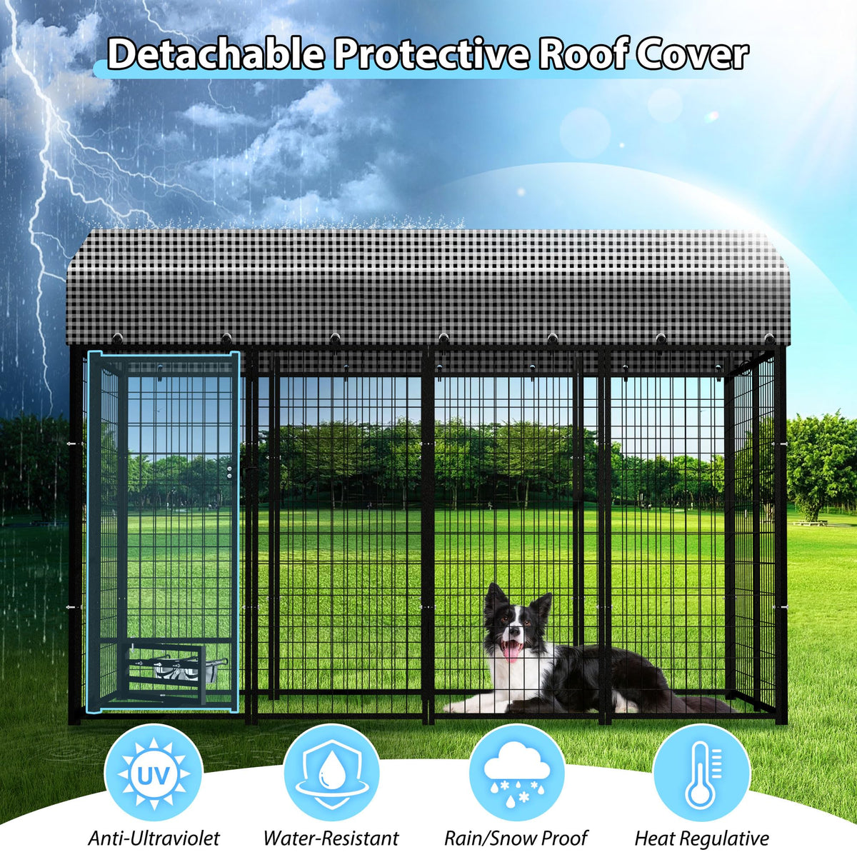 Large Heavy-Duty Dog Kennel with Roof, 4x8x6 Ft F28743