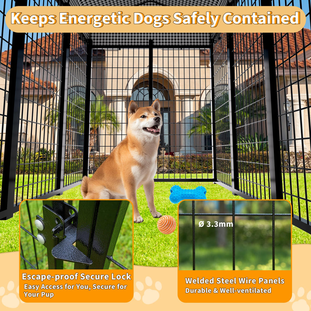 Large Heavy-Duty Dog Kennel with Roof, 4x8x6 Ft F28743