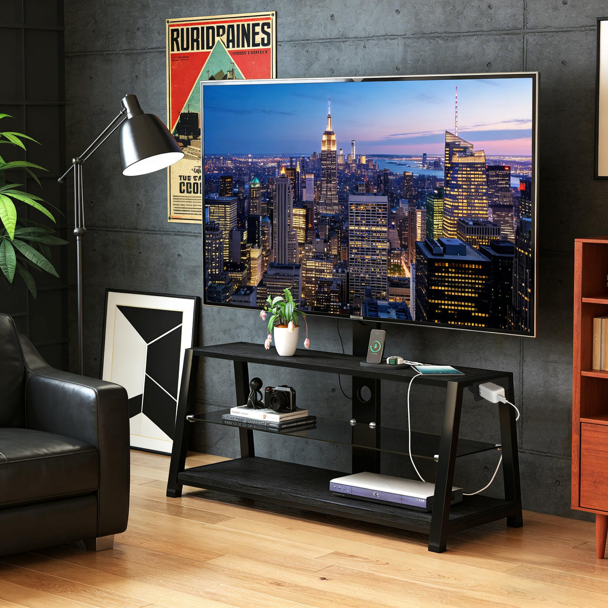 32-65" Swivel TV Stand with 3-Tier Storage and Height Adjustable R430