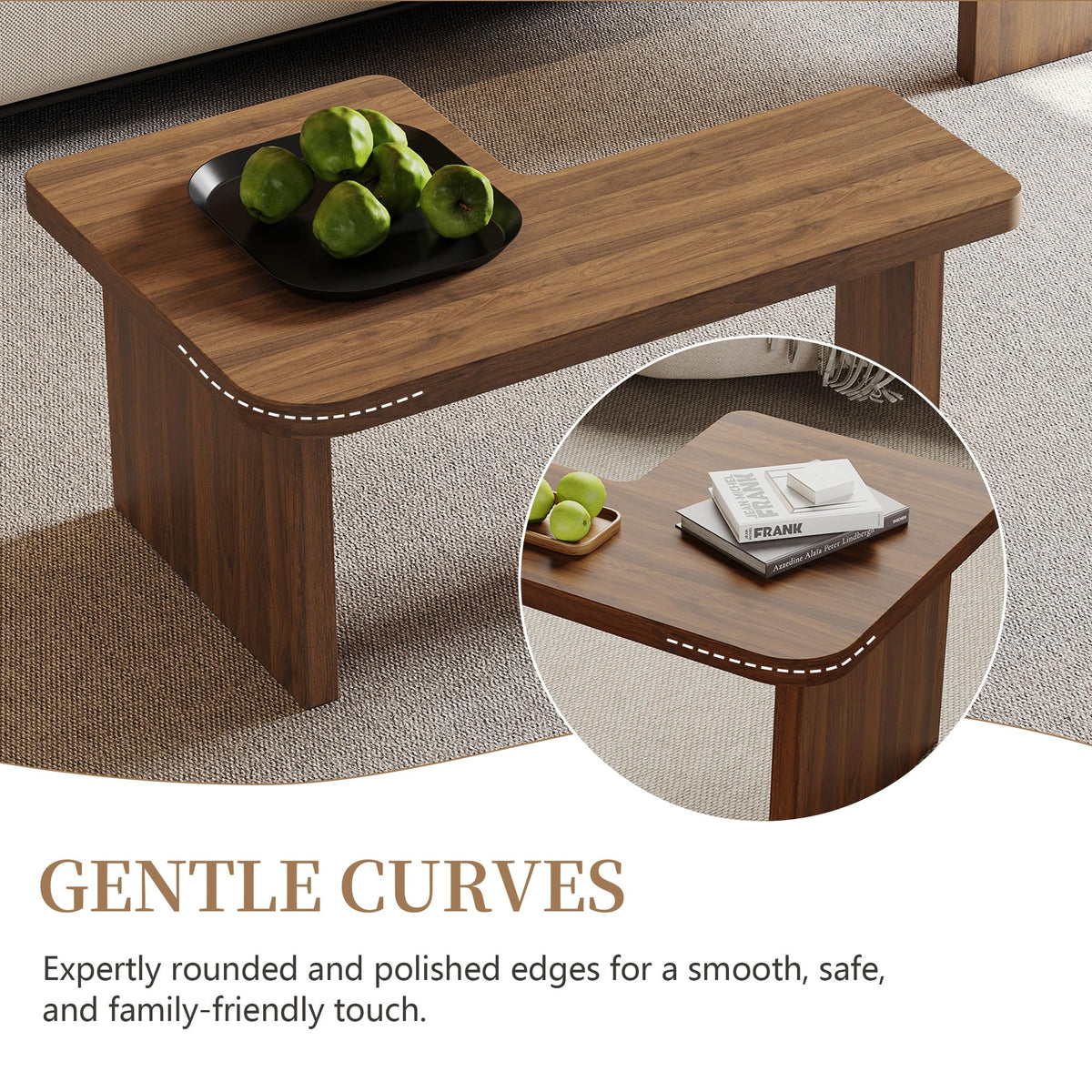 Brown Wooden L-Shape Coffee Table Set of 2 J62806