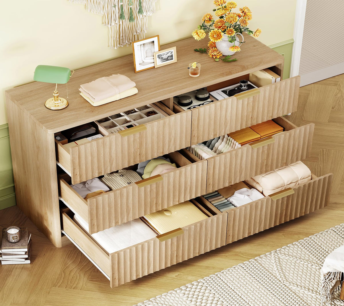 Fluted 6 Drawer Wood Dresser K889