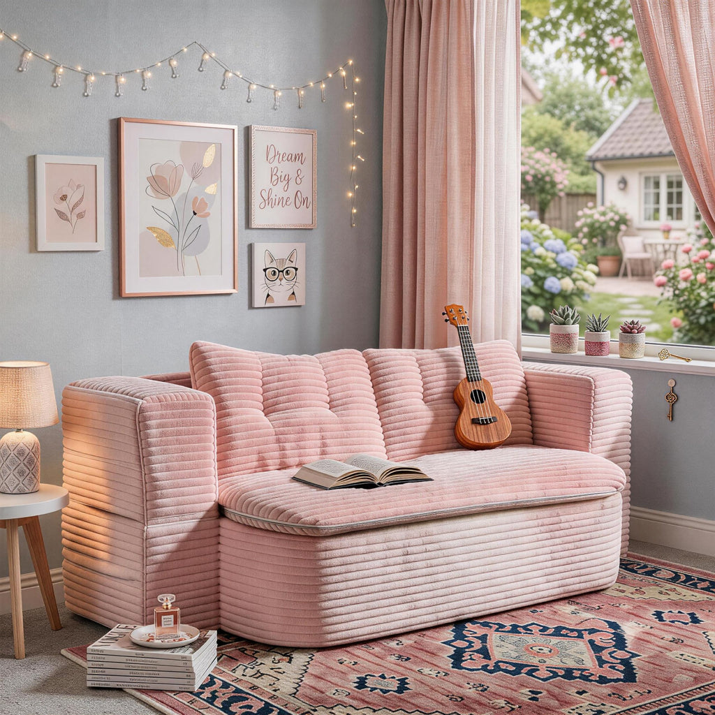 78.7" Pink Memory Foam Futon Sofa Bed X665174